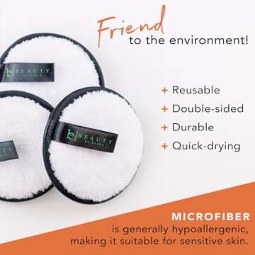 Reusable Makeup Remover Pads - 5 Large Premium Quality Microfiber Cloths for Makeup Removal, Ultra Soft & Durable, Gentle Cleansing Rounds for Face for All Skin Types, Includes Washable Bag