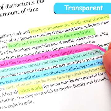 Juome 1280Pcs Highlighter Tape, Transparent Sticky Long Page Markers Tabs, Morandi Neon Clear Highli...