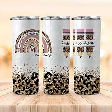 TEEBIM Teacher Gifts for Women - Teachers Appreciation Gift Ideas - Valentines Day, Birthday, Back To School Thank You Presents - Teaching Daycare Preschool Cup - 20 Oz Stainless Steel Skinny Tumbler