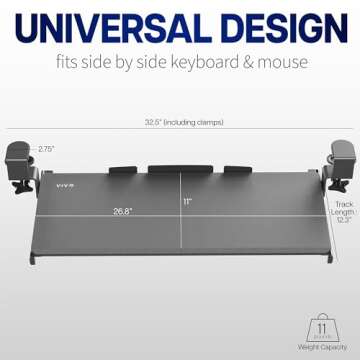 VIVO Large Clamp-on Computer Keyboard and Mouse Under Desk Slider Tray, 27 x 11 inch Pull Out Platform Drawer, White, MOUNT-KB05W