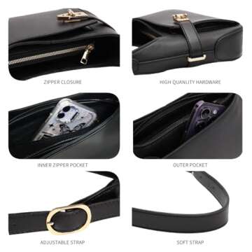 Shoulder Bag for Women Small Black Purse Mini Handbags PU Leather Underarm Bag - Present for Christmas, Birthday and Valentine