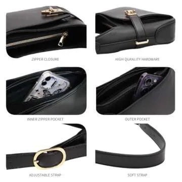 Shoulder Bag for Women Small Black Purse Mini Handbags PU Leather Underarm Bag - Present for Christmas, Birthday and Valentine