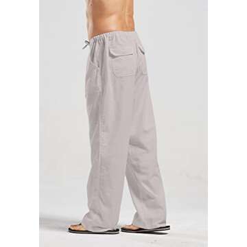 utcoco Qiuse Men's Casual Loose Fit Straight-Legs Beach Pants - Soft Cotton-Linen Blend