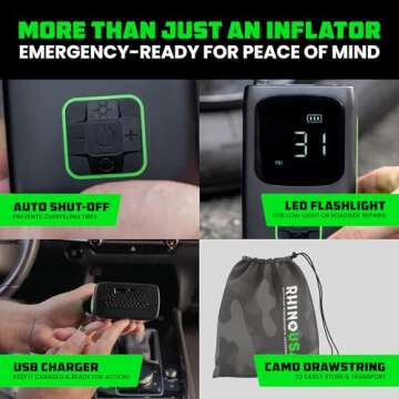 Rhino USA Tire Inflator Portable Air Compressor for Fast Inflation