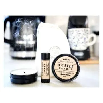 Small Birthday Gifts Men Women or coworkers - Handmade Coffee Candle and Lip Balm Gift Set for Dad brother husband small gift under 15 dollars
