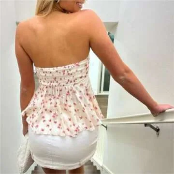 Sastianaen Women Sexy Y2k Strapless Tube Top Hollow Out Tie Front Bandeau Top Ruffle Hem Off Shoulder Top Summer Streetwear(0-0-Floral,s), Small