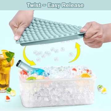 CKE Mini Ice Cube Trays for Freezer (4 Pack), 0.55" Round Ice Mold Trays Carry 104x4 pcs Tiny Pebble Cubes, Mini Crushed Ice Cube Trays with Bin, SS Straw & Ice Scoop, for Cocktails, Drinks, Whisky