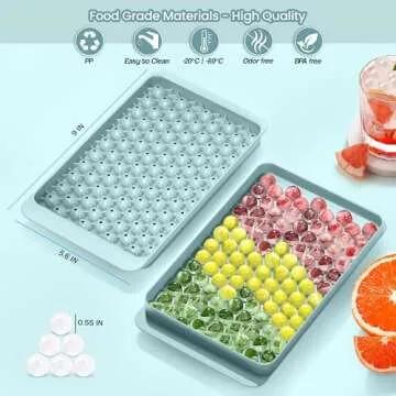 CKE Mini Ice Cube Trays for Freezer (4 Pack), 0.55" Round Ice Mold Trays Carry 104x4 pcs Tiny Pebble Cubes, Mini Crushed Ice Cube Trays with Bin, SS Straw & Ice Scoop, for Cocktails, Drinks, Whisky