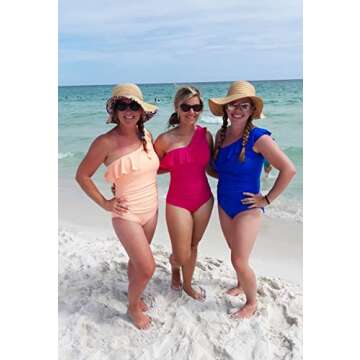 Hilor Women's Ruffled One Shoulder Swimsuits Slimming Swimwear Ruched Tummy Control Bathing Suits Royal Blue 12