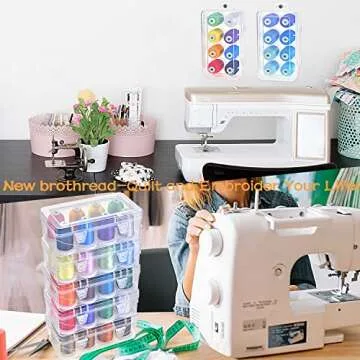 New brothread - 20 Options - 8 Snap Spools of 1000m Each Polyester Embroidery Machine Thread with Clear Plastic Storage Box for Embroidery & Quilting - Pink/Rose/Flesh