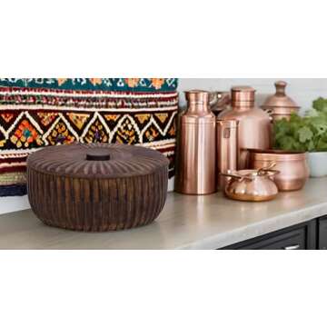 Handcrafted Wooden Mexican Tortilla Warmer Basket Indian Chapati Roti Bread Holder Box Pancake Keeper Serveware Hot Pot Casserole Dish With Lid Home Kitchen Dining Decor, Natural Brown, 9 x 3.5 Inches