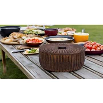 Handcrafted Wooden Mexican Tortilla Warmer Basket Indian Chapati Roti Bread Holder Box Pancake Keeper Serveware Hot Pot Casserole Dish With Lid Home Kitchen Dining Decor, Natural Brown, 9 x 3.5 Inches