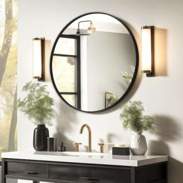USHOWER 36" Black Round Wall Mirror - Metal Frame Circle Mirror for Bathroom, Bedroom, Living Room, ...