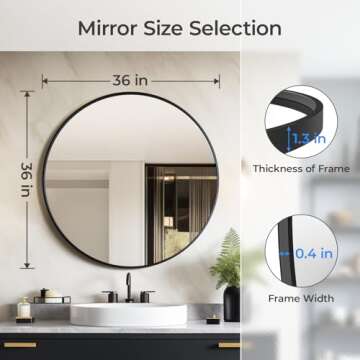 USHOWER 36" Black Round Wall Mirror - Metal Frame Circle Mirror for Bathroom, Bedroom, Living Room, and Entryway Decor