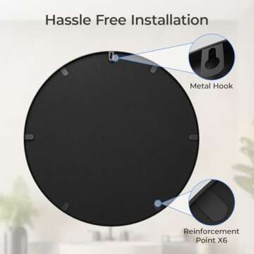 USHOWER 36" Black Round Wall Mirror - Metal Frame Circle Mirror for Bathroom, Bedroom, Living Room, and Entryway Decor