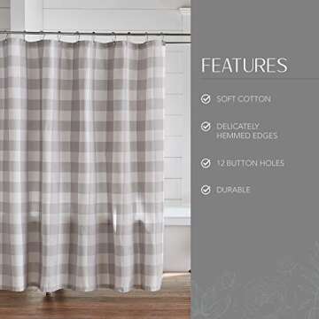 Elrene Buffalo-Check Shower Curtain - Stylish Farmhouse Decor