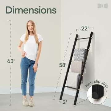 5 Ft Farmhouse Wooden Blanket Ladder - Quilt Ladder for Bedroom - Easy to Assemble - Decorative Blanket Holder