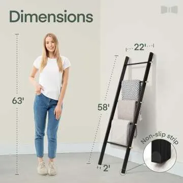 5 Ft Farmhouse Wooden Blanket Ladder - Quilt Ladder for Bedroom - Easy to Assemble - Decorative Blanket Holder