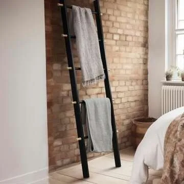 5 Ft Farmhouse Wooden Blanket Ladder - Quilt Ladder for Bedroom - Easy to Assemble - Decorative Blanket Holder