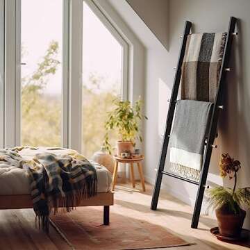5 Ft Farmhouse Wooden Blanket Ladder - Quilt Ladder for Bedroom - Easy to Assemble - Decorative Blanket Holder