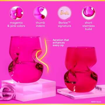 Dragon Glassware x Barbie Wine Glasses - 16 oz Magenta & Pink Wine Glasses Set of 2 - Stemless with Finger Indentations - Aerates Naturally - Barbie Gifts for Women