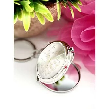 RBN 12 PCS Quinceanera Gold Compact Mirror Keychain Recuerdos de Sweet 15 Princess Party Favor - 12 PCS