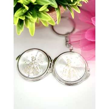 RBN 12 PCS Quinceanera Gold Compact Mirror Keychain Recuerdos de Sweet 15 Princess Party Favor - 12 PCS