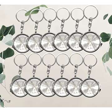 RBN 12 PCS Quinceanera Gold Compact Mirror Keychain Recuerdos de Sweet 15 Princess Party Favor - 12 PCS