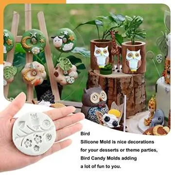 Sijiangmold Bird Silicone Molds Owls Tree Branch Fondant Mold Flower Leaves Silicone Molds For Cake Decorating Candy Chocolate Gum Paste Crafting Polymer Clay Set Of 4