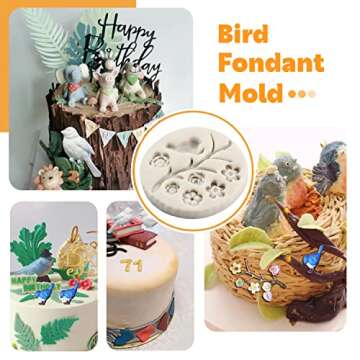 Sijiangmold Bird Silicone Molds Owls Tree Branch Fondant Mold Flower Leaves Silicone Molds For Cake Decorating Candy Chocolate Gum Paste Crafting Polymer Clay Set Of 4