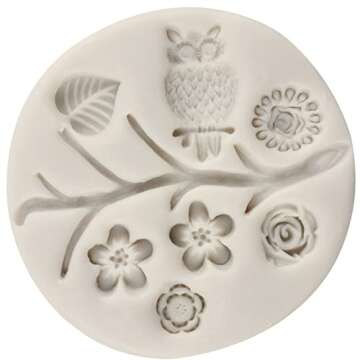 Sijiangmold Bird Silicone Molds Owls Tree Branch Fondant Mold Flower Leaves Silicone Molds For Cake Decorating Candy Chocolate Gum Paste Crafting Polymer Clay Set Of 4