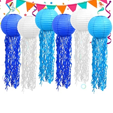 Blue Hanging Jelly Fish Paper Lanterns, Colorful Paper Lanterns for Mermaid Theme Party Under The Se...