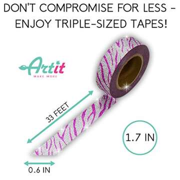 ARTIT Washi Tape Set 16 Extra Long (33 Foot) Decorative Rolls Craft Duct Masking Tapes Scrapbooking DIY Gift-Wrapping Glitter Patterned Solid Ultra Sticky Adhesive Includes 4 Bonus Sticker Pages