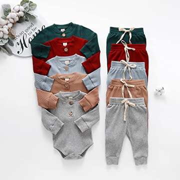 SEVEN YOUNG Newborn Baby Boy Girl Clothes Long Sleeve Knitted Cotton Romper Drawstring Pants Unisex ...