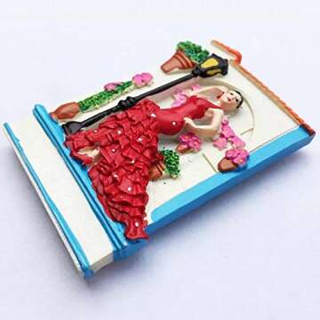 Flamenco Dancer Barcelona Spain Europe World City Resin 3D Strong Fridge Magnet Souvenir Tourist Gift Chinese Magnet Hand Made Craft Creative Home and Kitchen Decoration Magnetic Sticker