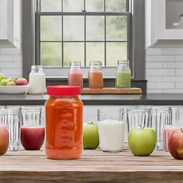 JARMING COLLECTIONS Glass Regular Mouth 24 oz Mason Jars with Lids & Bands - BPA Free Plastic Storage Lids - Made in USA - 24oz Mason Jars Regular Mouth 24 oz with Lids - Set of 2