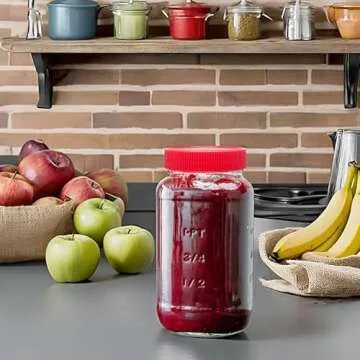 JARMING COLLECTIONS Glass Regular Mouth 24 oz Mason Jars with Lids & Bands - BPA Free Plastic Storage Lids - Made in USA - 24oz Mason Jars Regular Mouth 24 oz with Lids - Set of 2