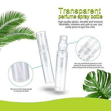 Fandamei 60 Pack 3ml Mini Clear Plastic Spray Bottle Empty Cute Perfume Atomizer for Cleaning, Travel, Essential Oils, Perfume.