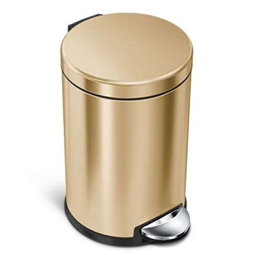 simplehuman 4.5 Liter / 1.2 Gallon Round Bathroom Step Trash Can, Brass Stainless Steel