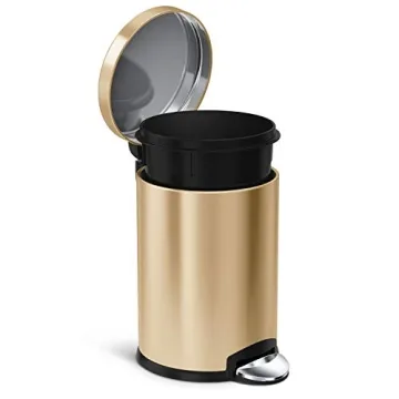 simplehuman 4.5 Liter / 1.2 Gallon Round Bathroom Step Trash Can, Brass Stainless Steel