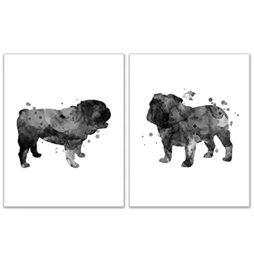 Summit Designs English Bulldog Watercolor Dog Puppy Wall Art Decor Prints - Set of 2 (11x14) Inch Un...