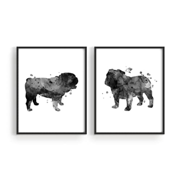 English Bulldog Watercolor Wall Art - Set of 2 Prints