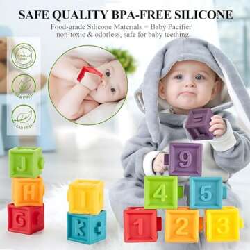 Kingtree Baby Blocks (Set of 12), Soft Silicone Building Blocks Squeeze Stacking Toys for 6 Months a...