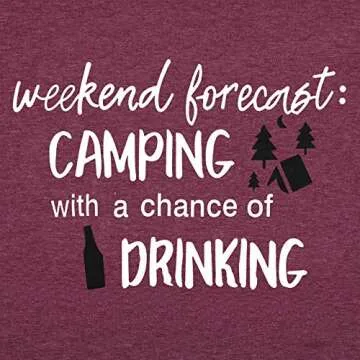 Weekend Forecast Camping Shirts Women Happy Camping Tshirt Funny Letter Graphic Print Tee Shirts V Neck Casual Top Blouse (As Shown,M)