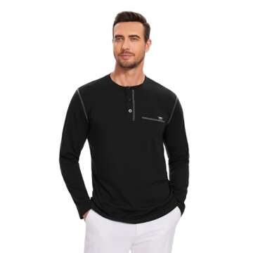 Gleam Ledra Men's Long Sleeve Henley Shirts Button V-Neck T-Shirt Classic Causal Cotton Blend Tops w...