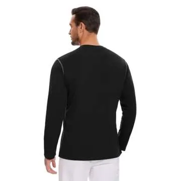 Gleam Ledra Men's Long Sleeve Henley Shirts Button V-Neck T-Shirt Classic Causal Cotton Blend Tops with Pocket B-Black Large