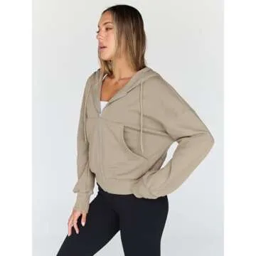 Trendy Queen Women's Full Zip Cropped Hoodie Sweatshirt