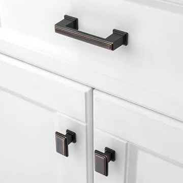 KOOFIZO Stepped Bar Cabinet Pull - Oil Rubbed Bronze Furniture Handle, 3 Inch/76mm Screw Spacing, 10-Pack for Kitchen Cupboard Door, Bedroom Dresser Drawer, Bathroom Wardrobe Hardware