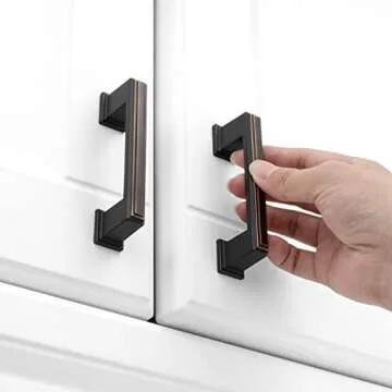 KOOFIZO Stepped Bar Cabinet Pull - Oil Rubbed Bronze Furniture Handle, 3 Inch/76mm Screw Spacing, 10-Pack for Kitchen Cupboard Door, Bedroom Dresser Drawer, Bathroom Wardrobe Hardware