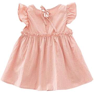 Niyage Baby Toddler Girls Cotton Flutter Sleeve Pleated Tunic Dress Swing Casual Playwear Pink 100